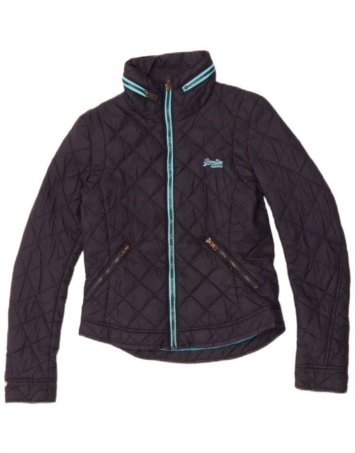 Superdry Quiltet jakke med hætte til kvinder UK 6 XS Marineblå