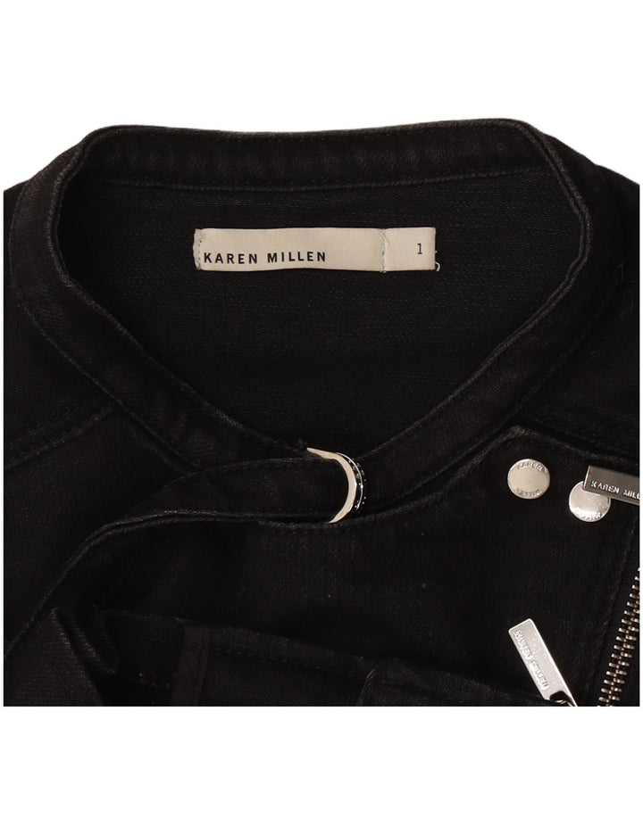 Karen Millen Dame Crop Biker Jacket US 1 2XS Sort