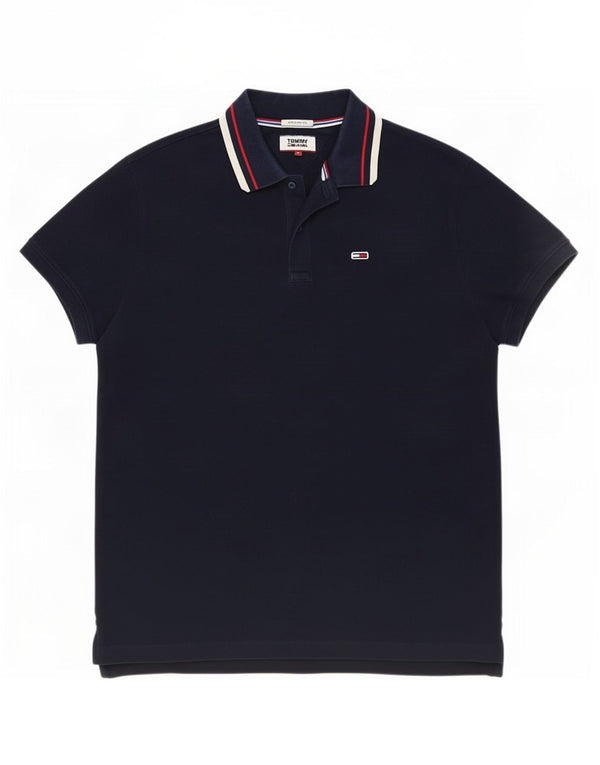 Tommy Hilfiger Herre Regular Fit Polo Shirt Large Navy Blue Stribet Classic