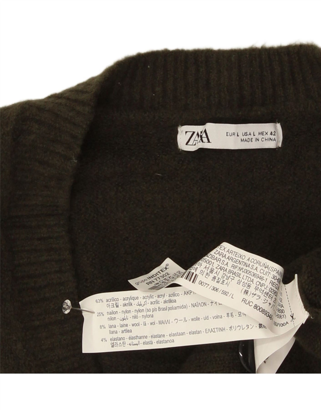 Zara Herre Cardigan Sweater Stor Khaki Akryl