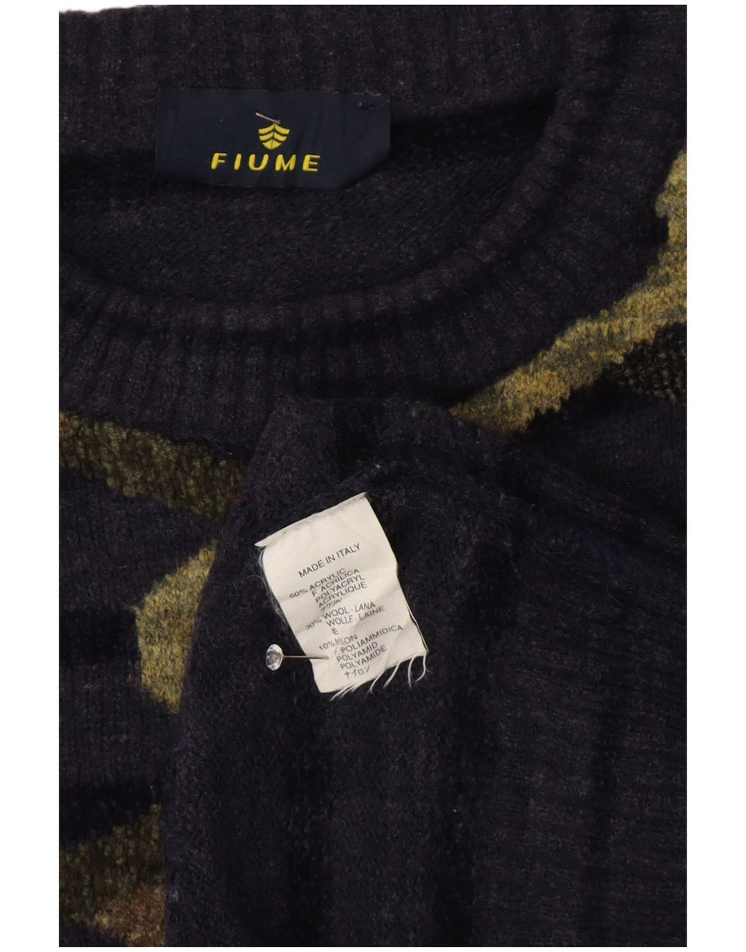 Fiume Herre abstrakt mønster rund hals sweater XL marineblå stribet