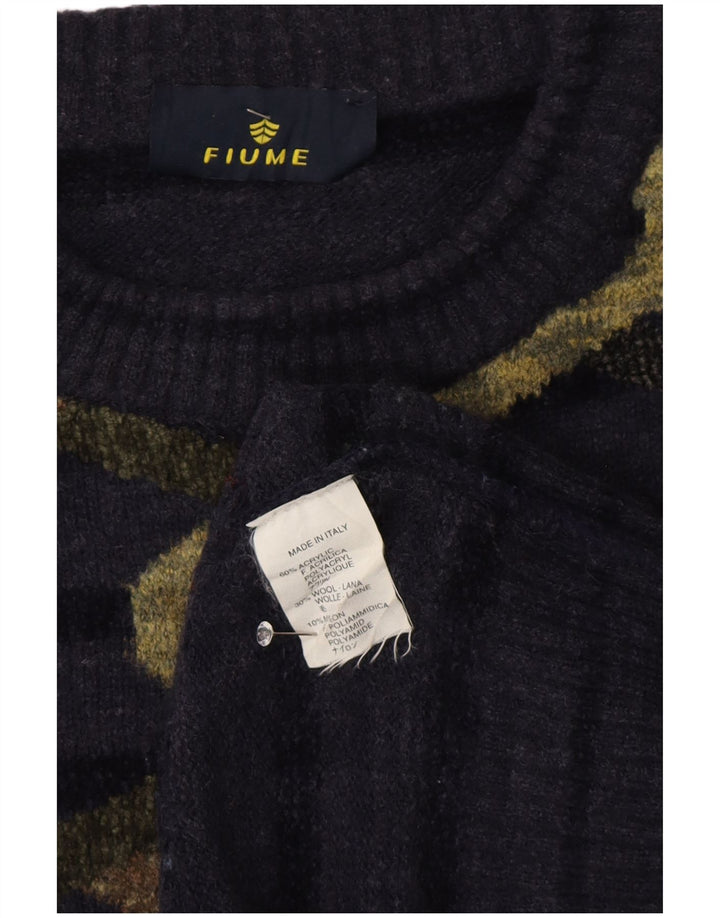 Fiume Herre abstrakt mønster rund hals sweater XL marineblå stribet