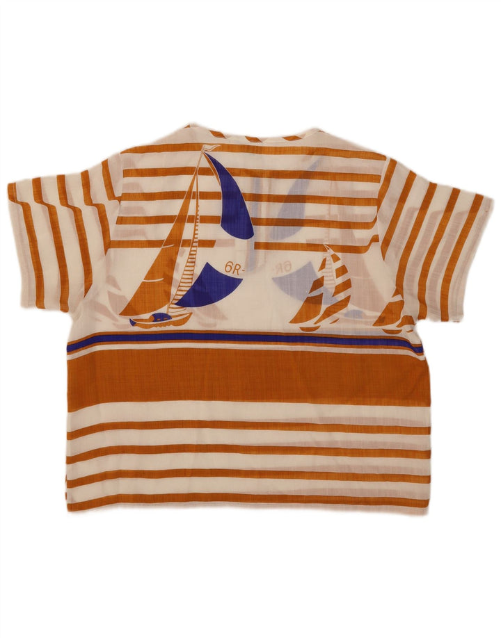 Vintage Kvinders Grafisk Oversized Bluse Top EU 36 Lille Brun Stribet