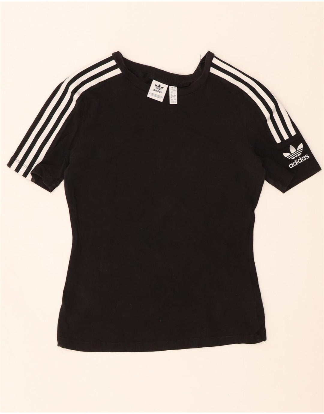 ADIDAS Dame T-Shirt Top UK 12 Medium Sort Bomuld