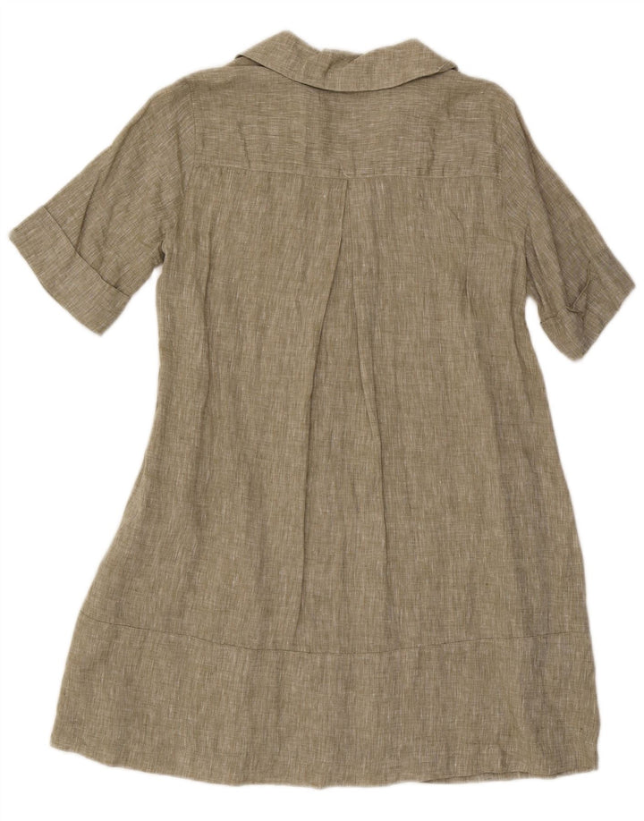 Benetton Dame A-Line Kjole UK 14 Medium Khaki Linen
