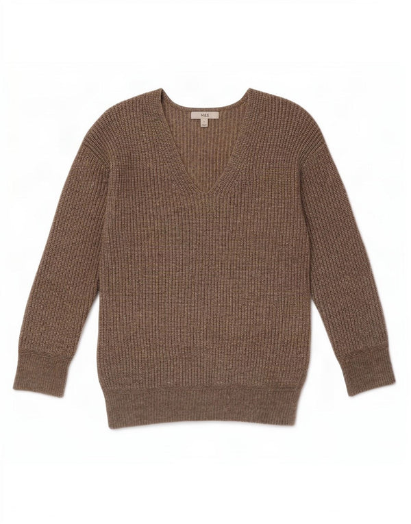 Marks & Spencer Dame V-hals sweater UK 10 Lille brun polyester