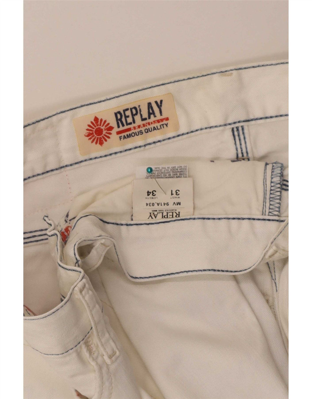 Replay Herre Straight Jeans W31 L34 Hvid Bomuld
