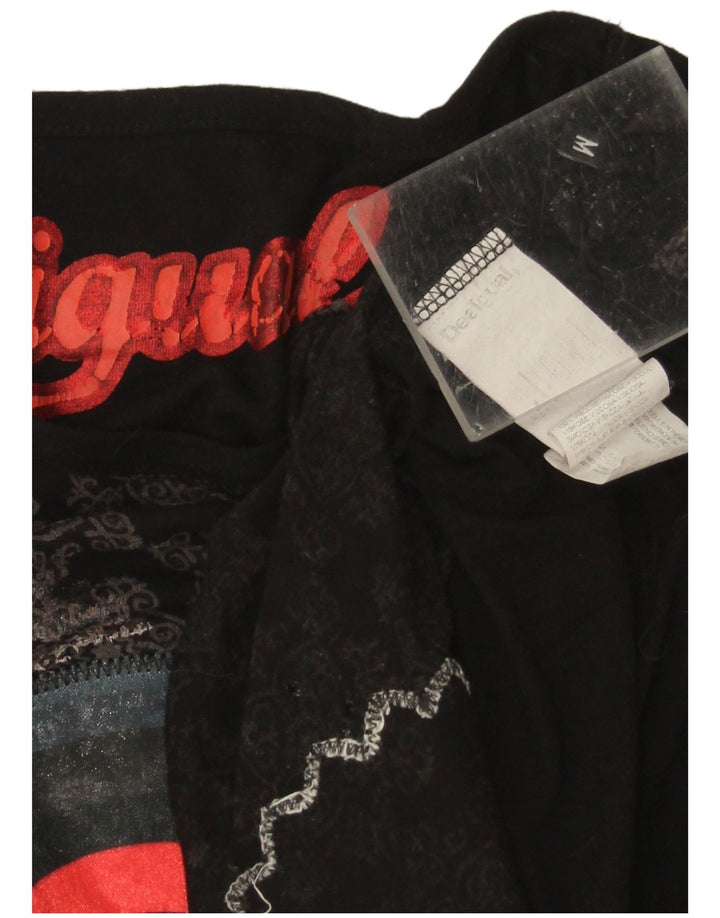 Desigual Dame Grafisk Top Langærmet UK 12 Medium Sort Viscose