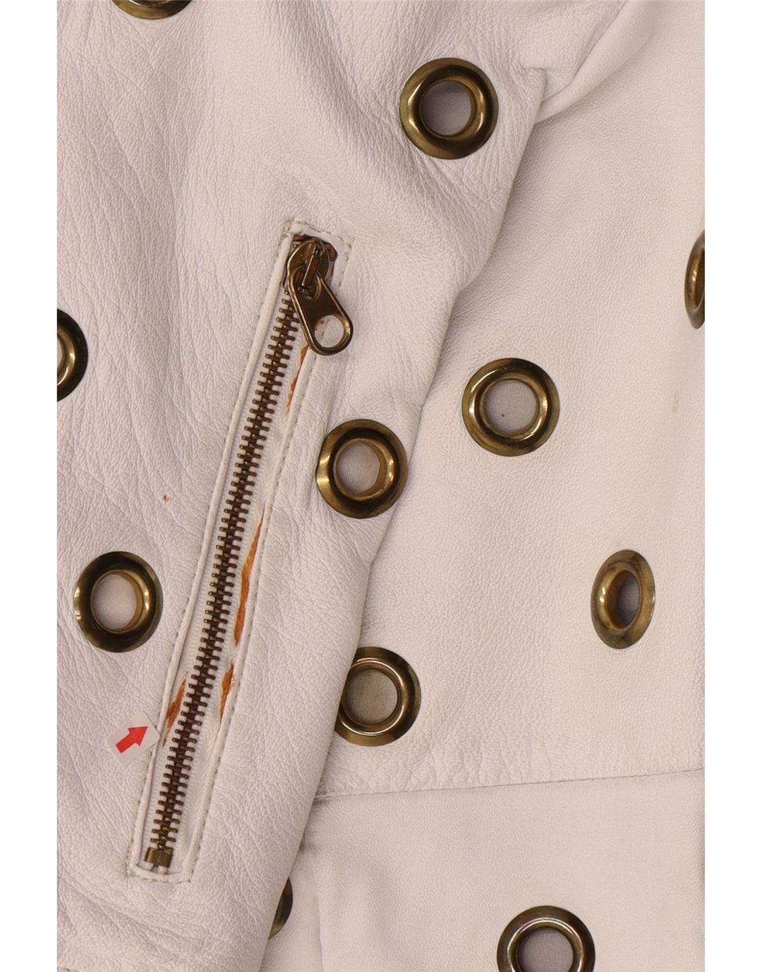 Vintage Dame Crop Læderjakke UK 10 Small White Læder