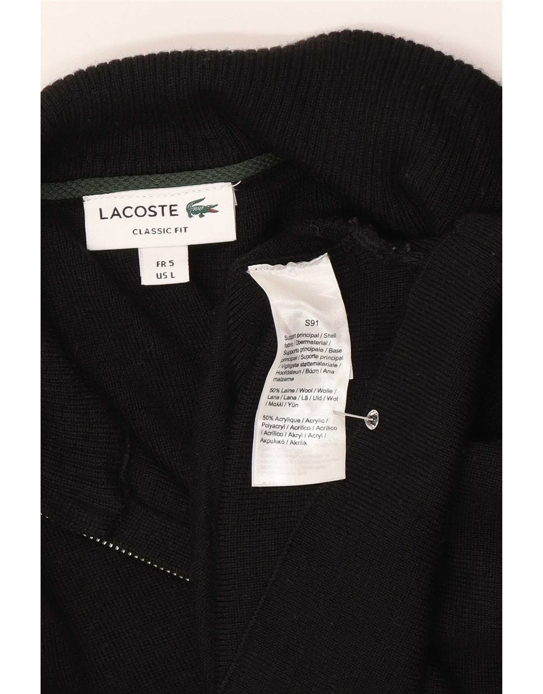 Lacoste Herre Classic Fit Cardigan Sweater Størrelse 5 Large Sort Uld