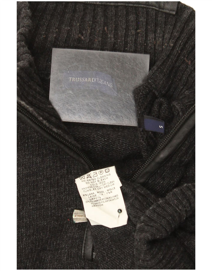 Trussardi Jeans Herre Zip Neck Jumper Sweater Small Grey Uld