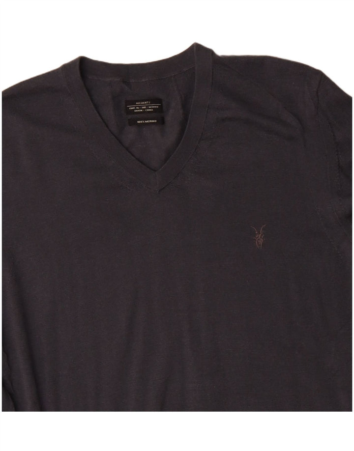 ALL SAINTS Mens V-Neck Jumper Sweater Medium Grey Merino Wool