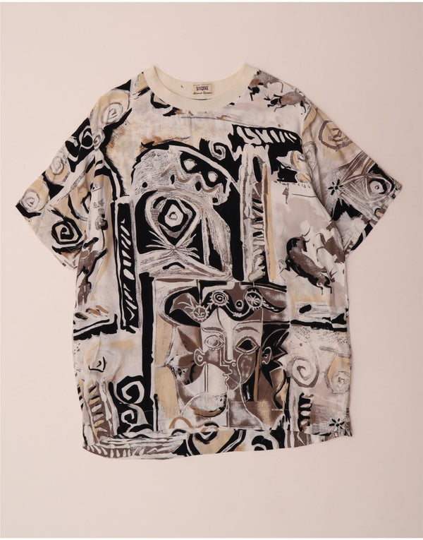 Sisley Womens Longline Grafisk T-Shirt Top IT 44 Medium Beige Viscose