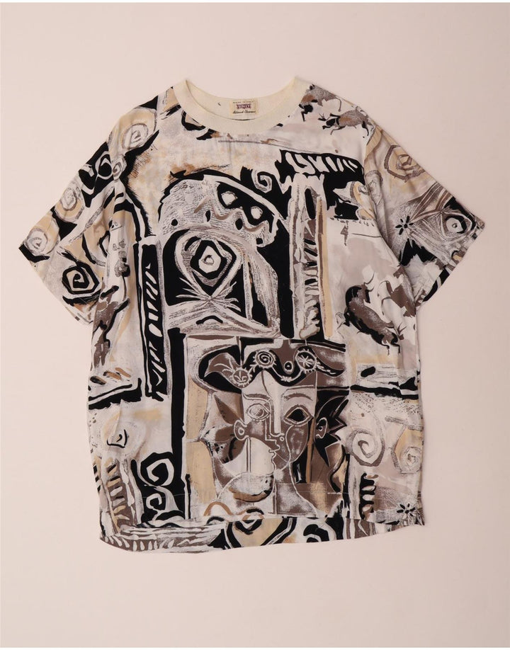 Sisley Womens Longline Grafisk T-Shirt Top IT 44 Medium Beige Viscose