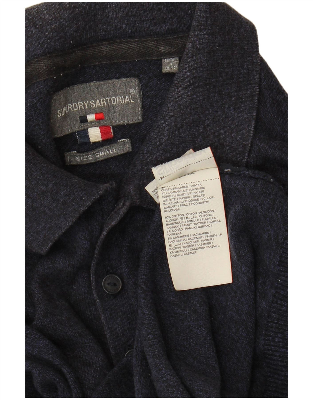 SUPERDRY Mens Polo Neck Jumper Sweater Small Navy Blue Cotton