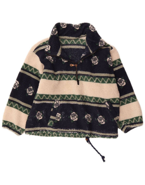 Vintage kvinders lynlås hals fleece trøje UK 18 XL flerfarvet blomster