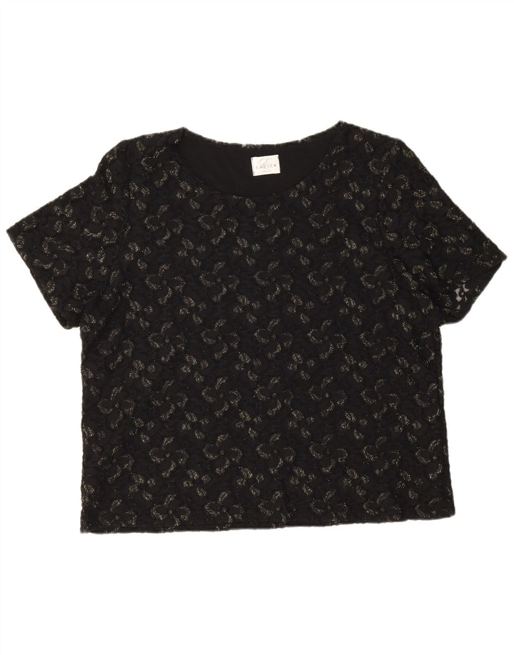 Eastex Damebluse Top UK 16 Stor sort blomstret polyamid