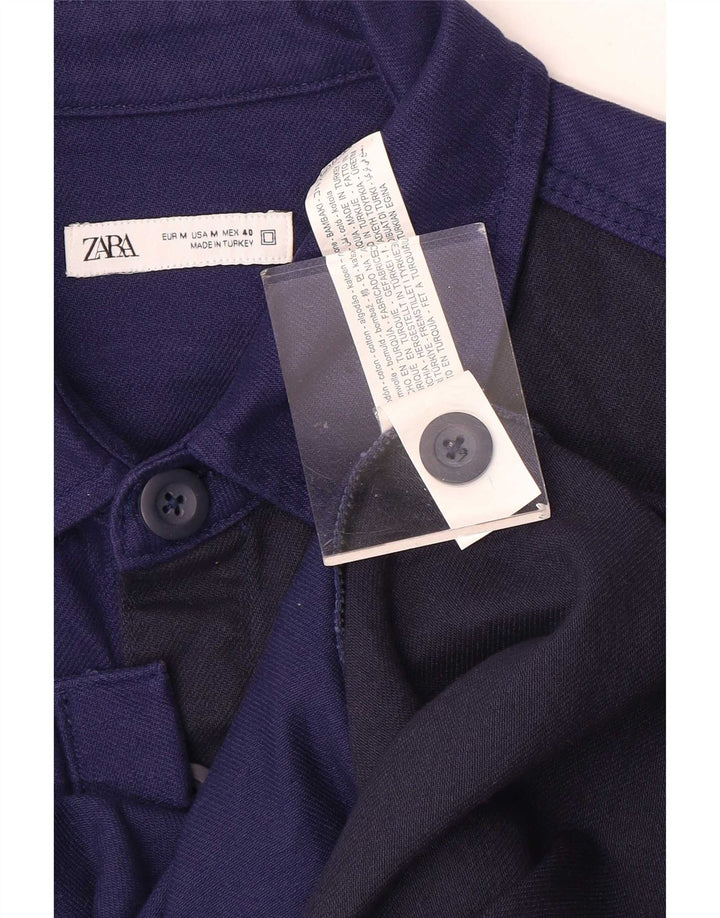 Zara Herre Overshirt Shirt Medium Navy Blue Colourblock Bomuld