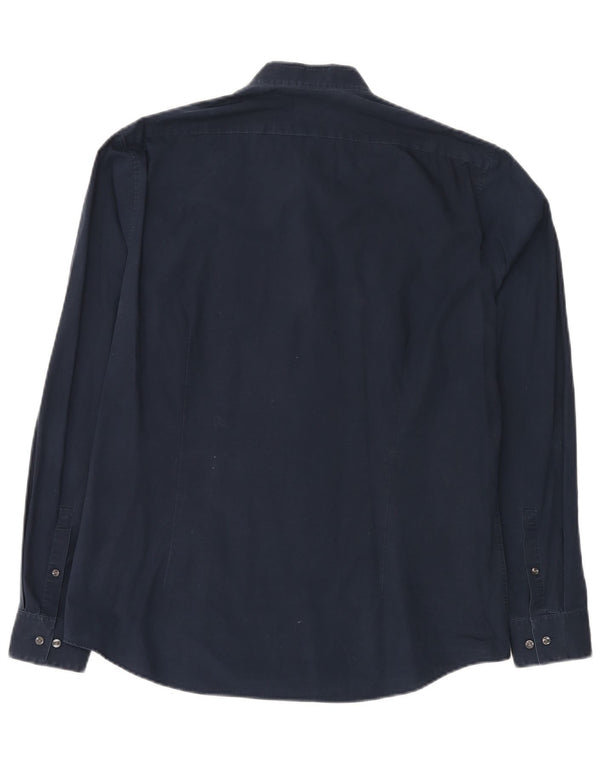 CALVIN KLEIN Herre Slim Fit skjorte str. 42 16 1/2 Large Marineblå Bomuld