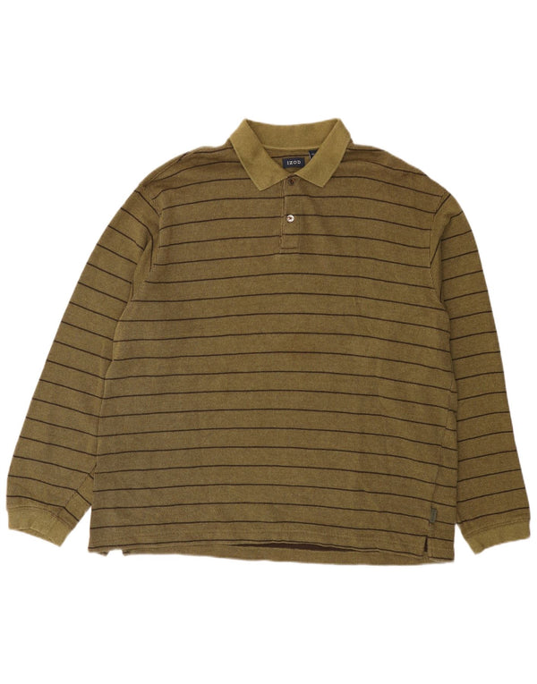 Izod Langærmet Polo Shirt til mænd XL Khaki stribet bomuld