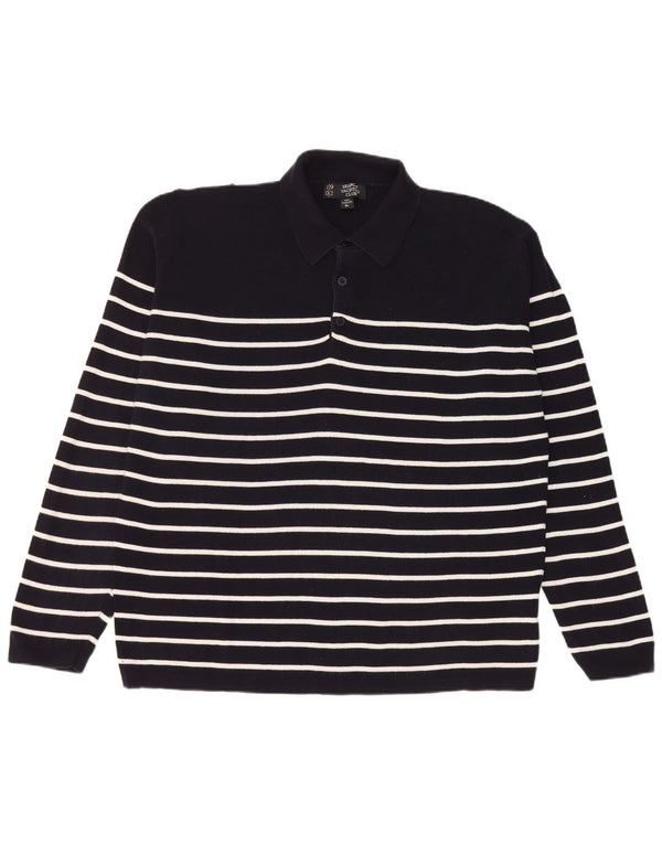 Vintage herre polo hals sweater XL marineblå stribet bomuld