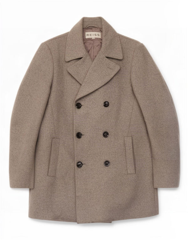 Reiss Mens Pea Coat UK 38 Medium Grey Wool