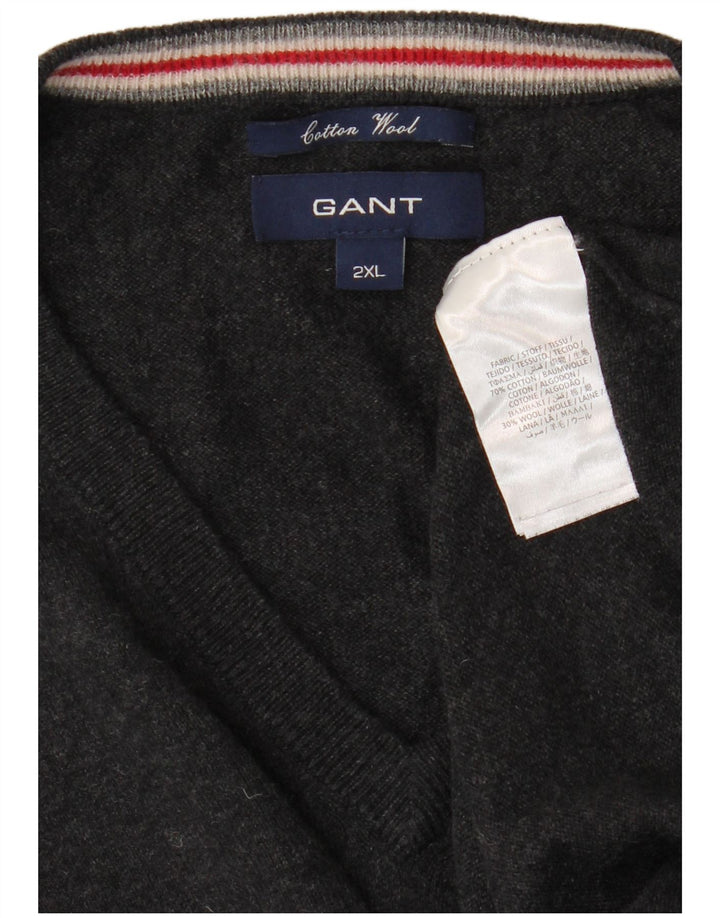 Gant Herre V-hals sweater 2XL Grå Bomuld