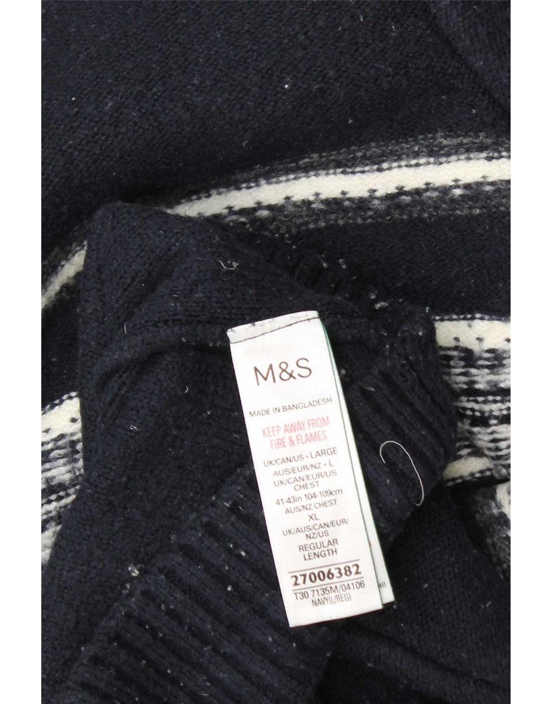 Marks & Spencer Herre Zip Neck Jumper Sweater Stor Marineblå Stribet