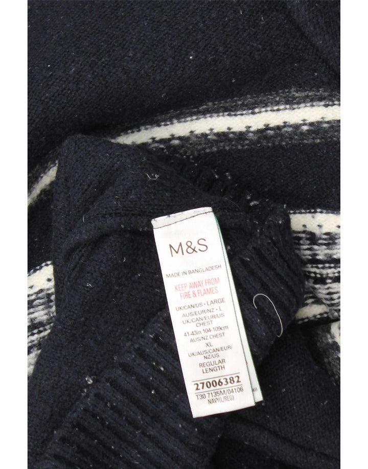 Marks & Spencer Herre Zip Neck Jumper Sweater Stor Marineblå Stribet