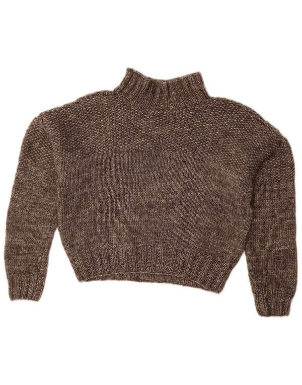 Vintage Dame Crop Turtle Neck Jumper Sweater UK 18 XL Brun Flecked