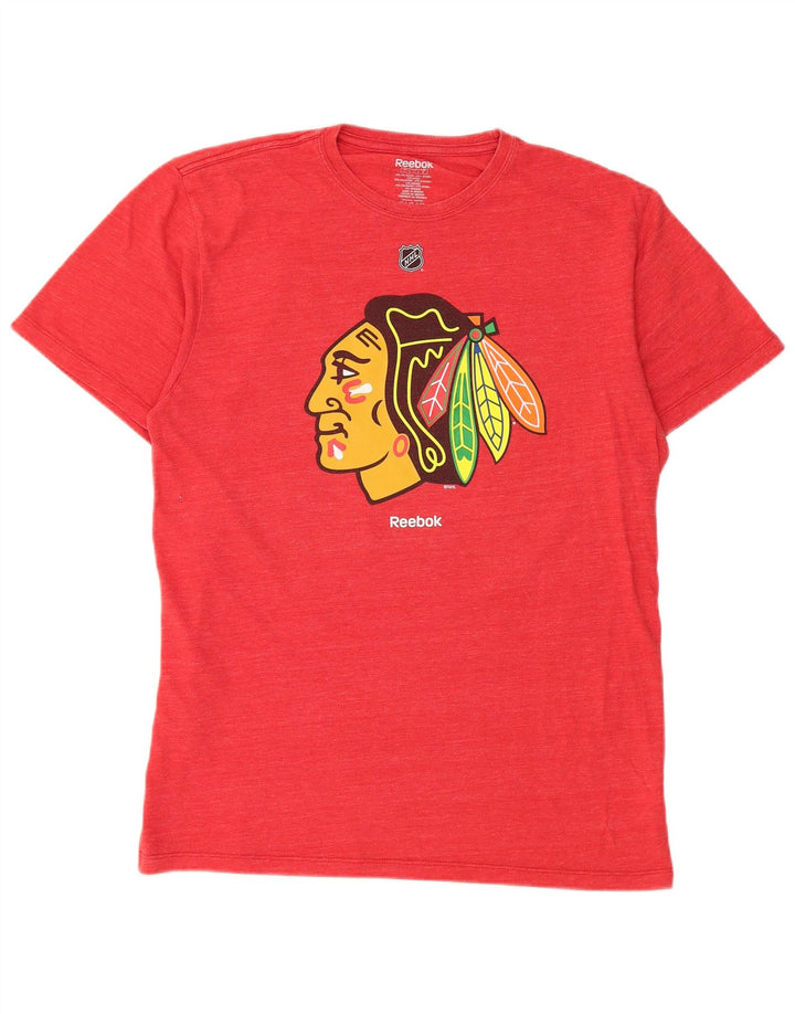 Reebok Herre Chicago Blackhawks Grafisk T-Shirt Top Stor Rød Polyester