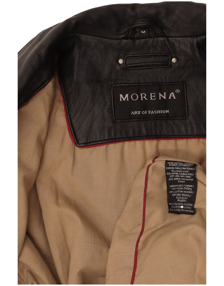 MORENA Mens Leather Jacket UK 38 Medium Black Cotton