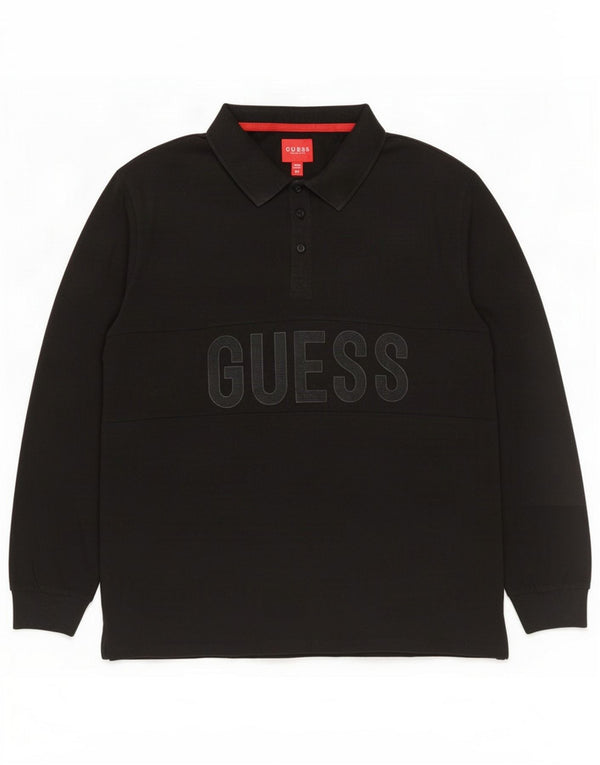 Guess Mens Graphic Long Sleeve Polo Shirt 2XL Black Cotton