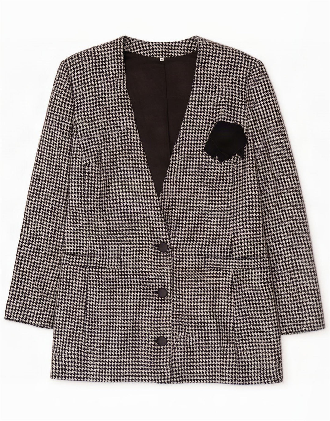 Vintage Dame 3-knaps blazerjakke IT 44 Medium Sort Houndstooth
