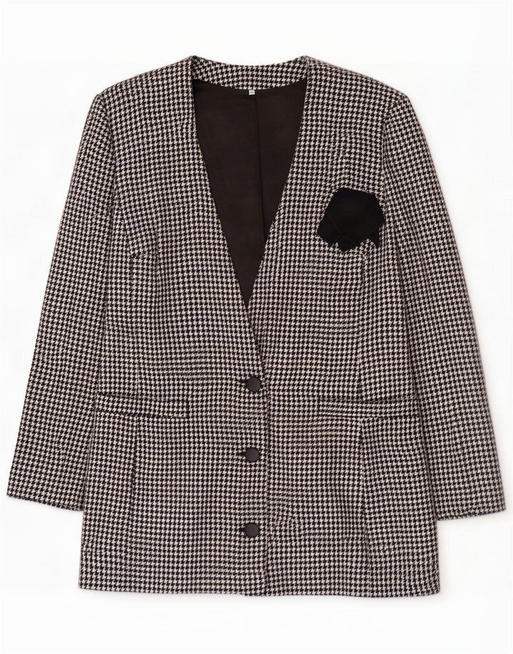 Vintage Dame 3-knaps blazerjakke IT 44 Medium Sort Houndstooth
