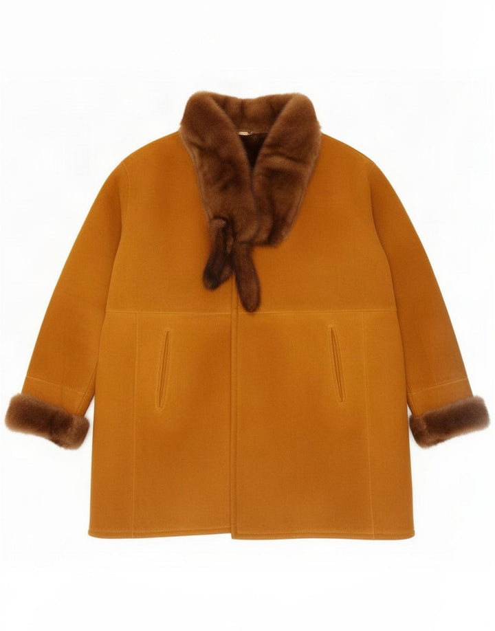 Giamax Womens Oversized Shearling Coat IT 44 Medium Beige