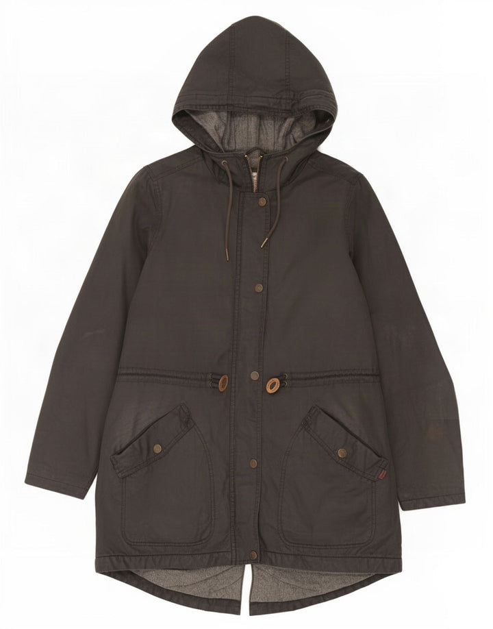 Fat Face Dame Hooded Parka Jacket UK 12 Medium Grey Bomuld