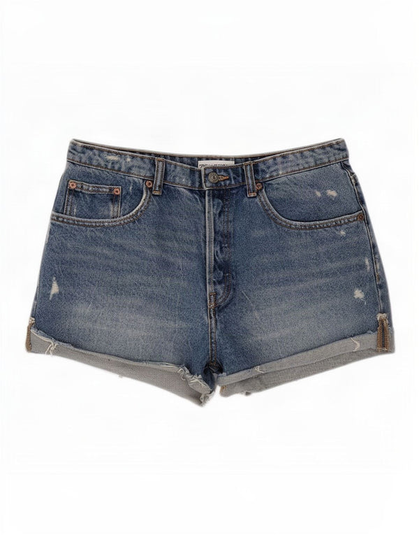 Zara Womens Distressed Denim Shorts EU 40 Medium W30 Blue