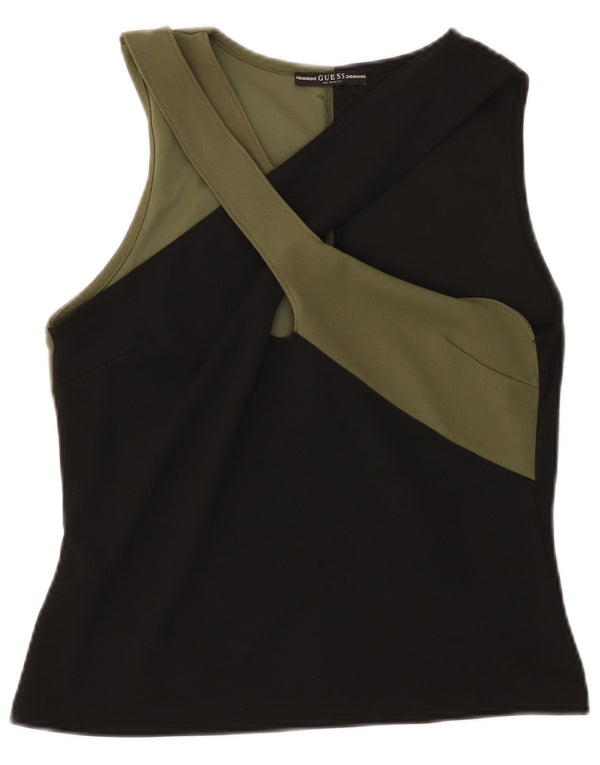 Guess Womens Crop Ærmeløs bluse Top UK 14 Large Black Colourblock