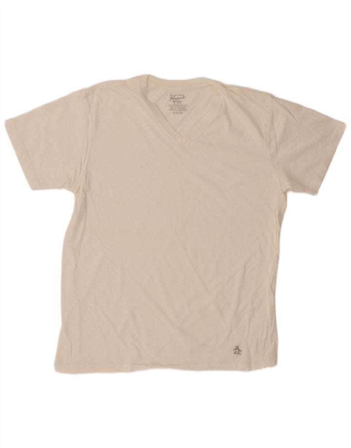 PENGUIN Herre T-Shirt Top Medium Hvid Bomuld