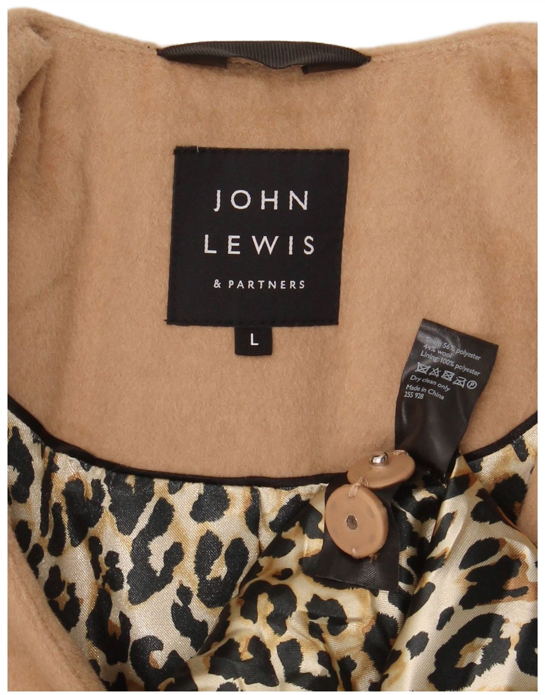 John Lewis Dame 3/4 ærmet dobbeltradet frakke UK 16 Large Beige
