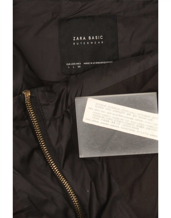Zara Dame Hætte Polstret Jakke UK 16 Stor Sort Nylon
