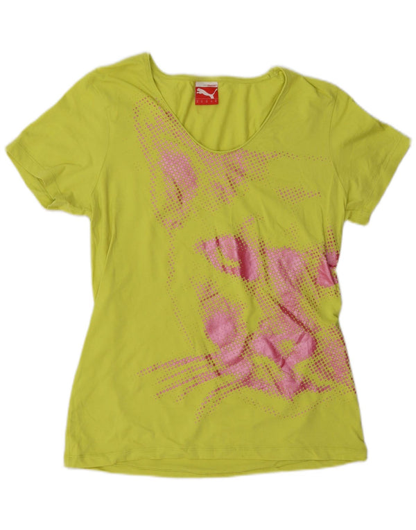 Puma Graphic T-Shirt Top UK 16 Large Yellow
