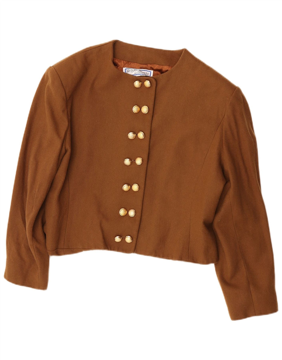 Yves Saint Laurent Dame Crop Blazer Jacket IT 46 Stor Brun Klassisk