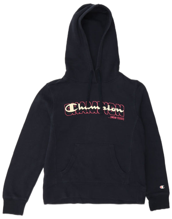 Champion Graphic Hoodie Jumper UK 10 Small Navy Blue