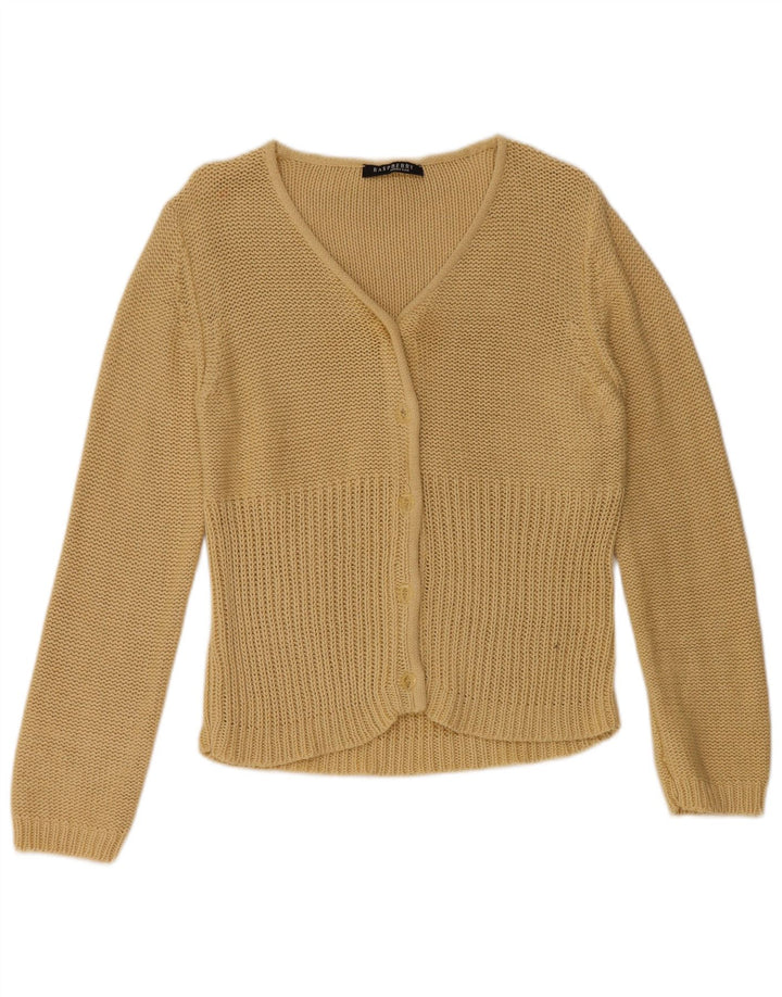 RASPBERRY Womens Cardigan Sweater UK 10/12 Small Beige Cotton