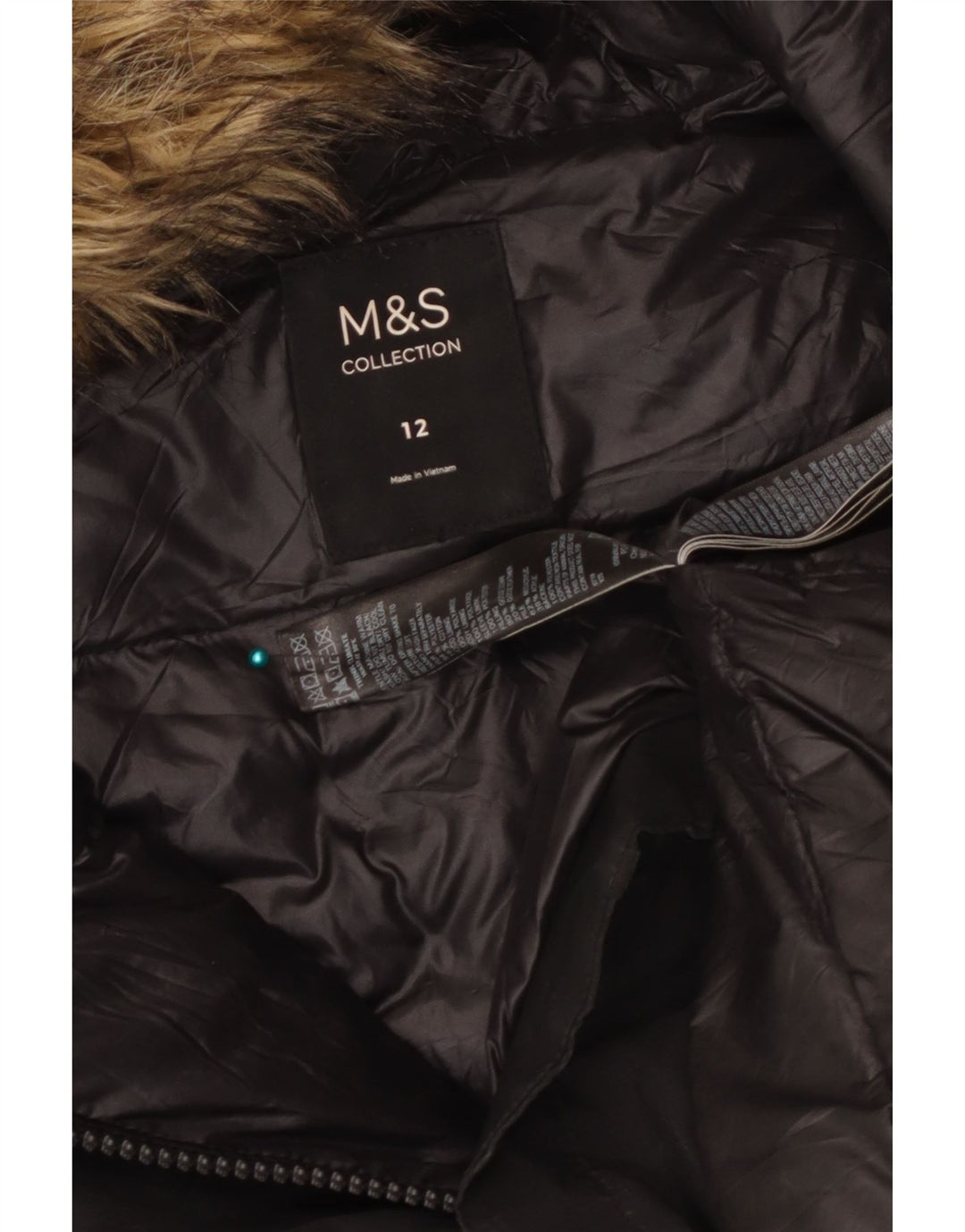 Marks & Spencer Overfrakke med hætte til kvinder UK 12 Medium Sort Polyester