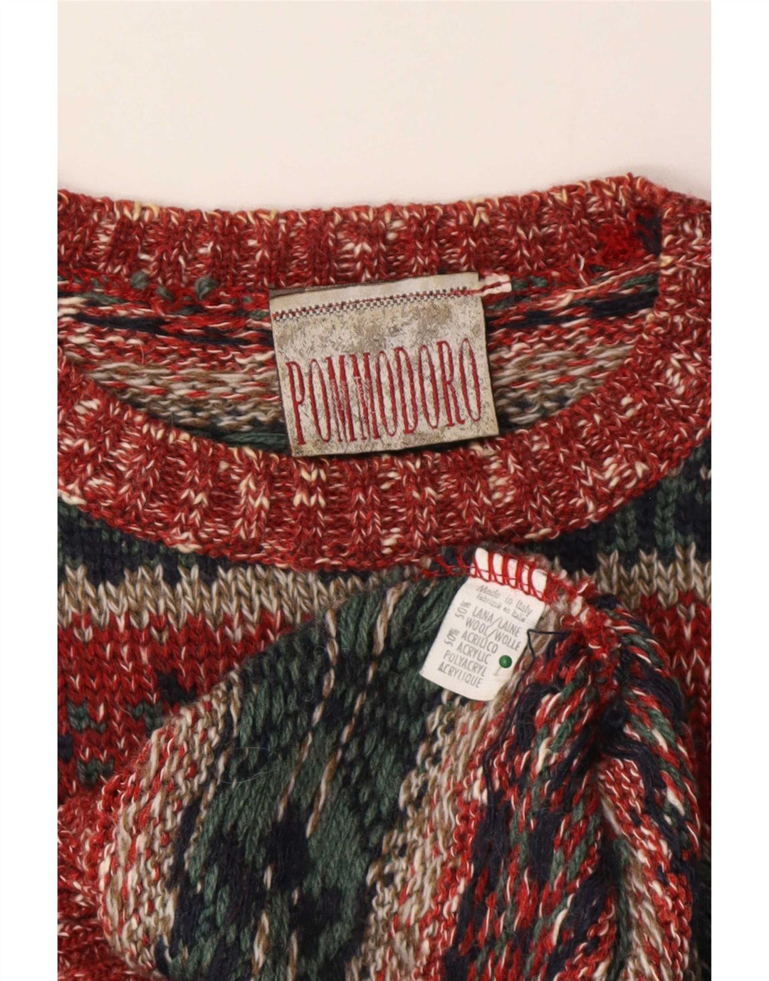 Vintage herre sweater med rund hals, medium flerfarvet Fair Isle uld