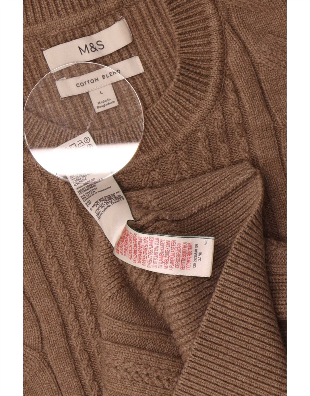 Marks & Spencer Herre sweater med rund hals, stor brun bomuld
