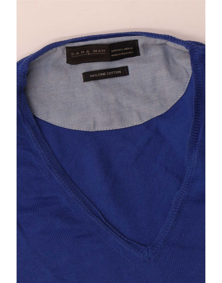 Zara Herre V-hals sweater Stor Blå Bomuld